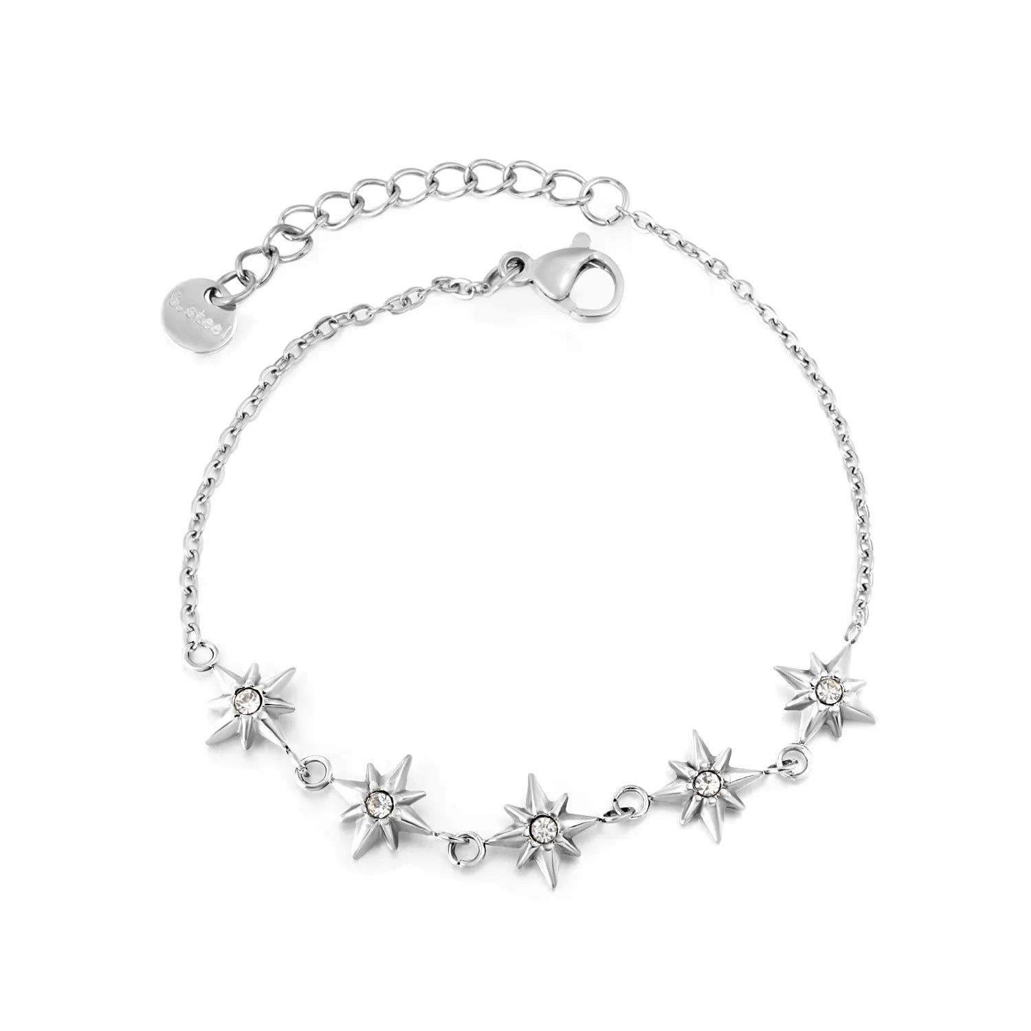 Steel Color & Gold Eight-Pointed Star Bracelet 0.4 Cross Chain 17+3cm Adjustable 6mm Round End Tag 10mm Star with Imitation Czech White Crystals Women Daily Casual Party Fashion Jewelry asonjewelry